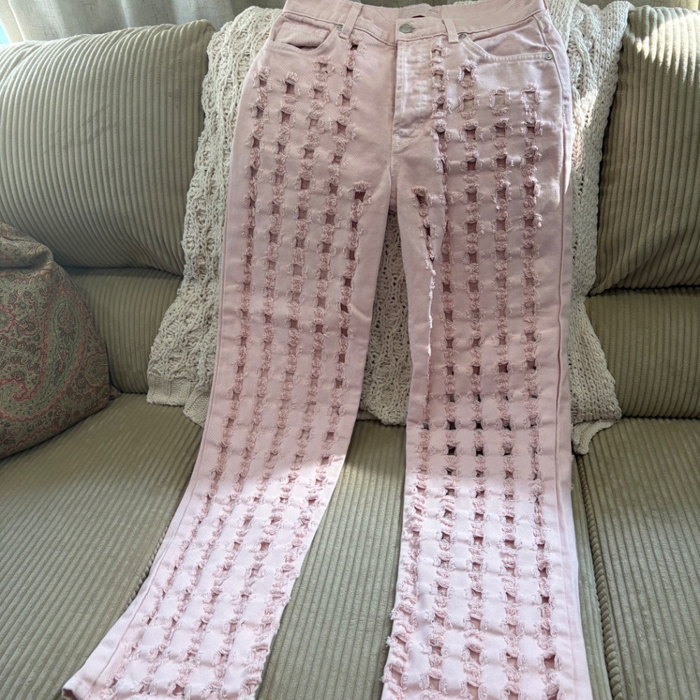 REVICE denim 101 VALLEY GIRL pink ripped distressed ladies jeans-27 Y2K vibes - Picture 4 of 6
